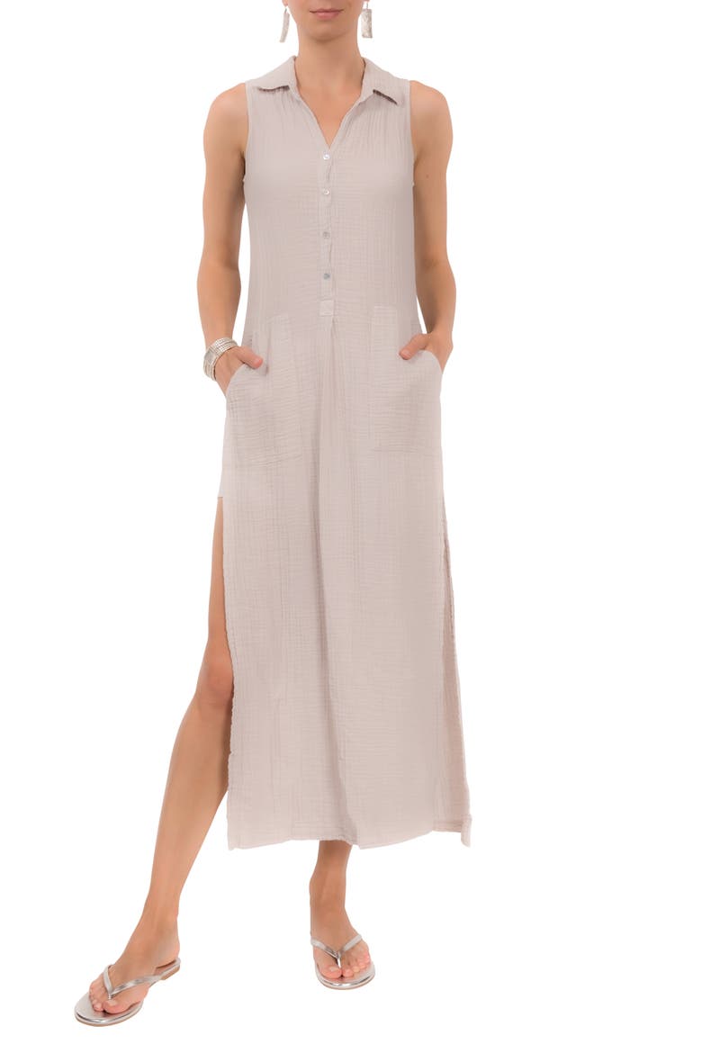 Vivienne Sleeveless Cotton Gauze Caftan Top, Main, color, LT GREY
