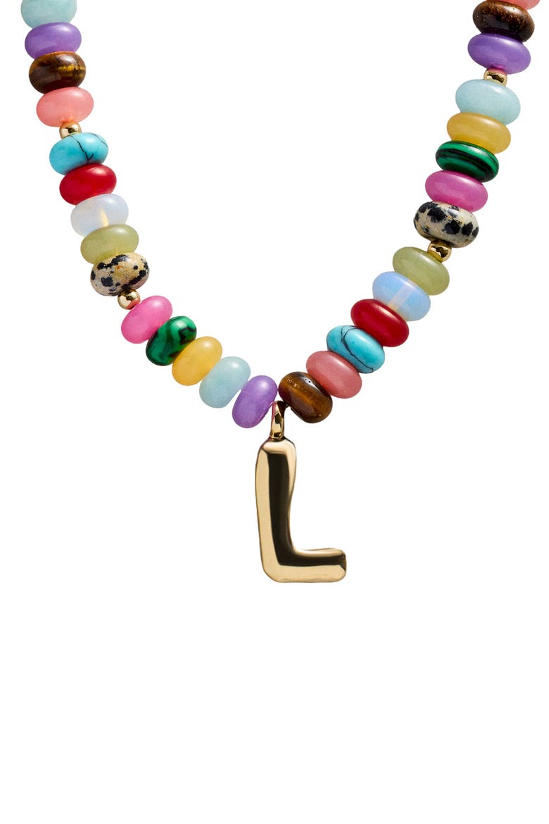 Semi Precious Bubble Initial Pendant Necklace, Main, color, MULTI L