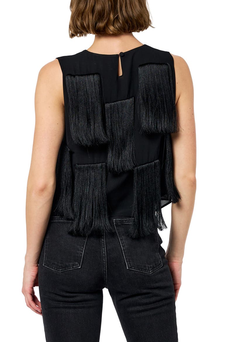Zinnia Fringe Sleeveless Top, Alternate, color, BLACK