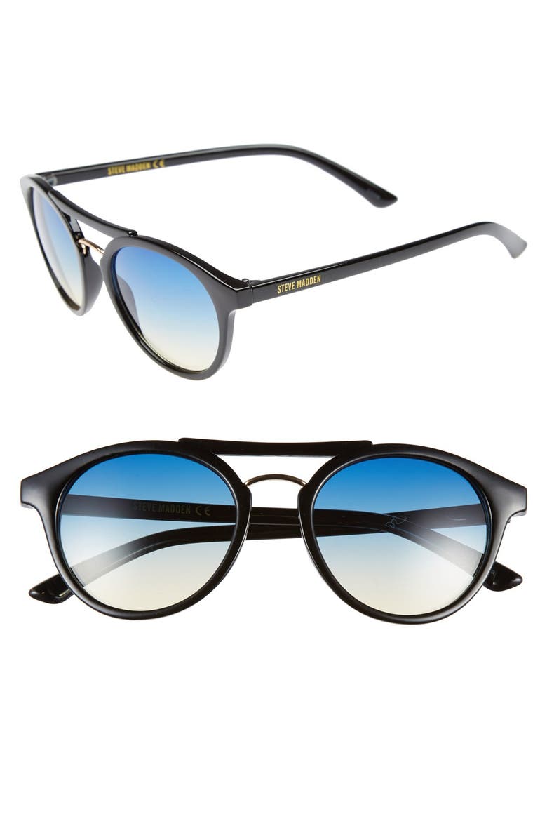 50mm Round Retro Sunglasses, Main, color, BLACK