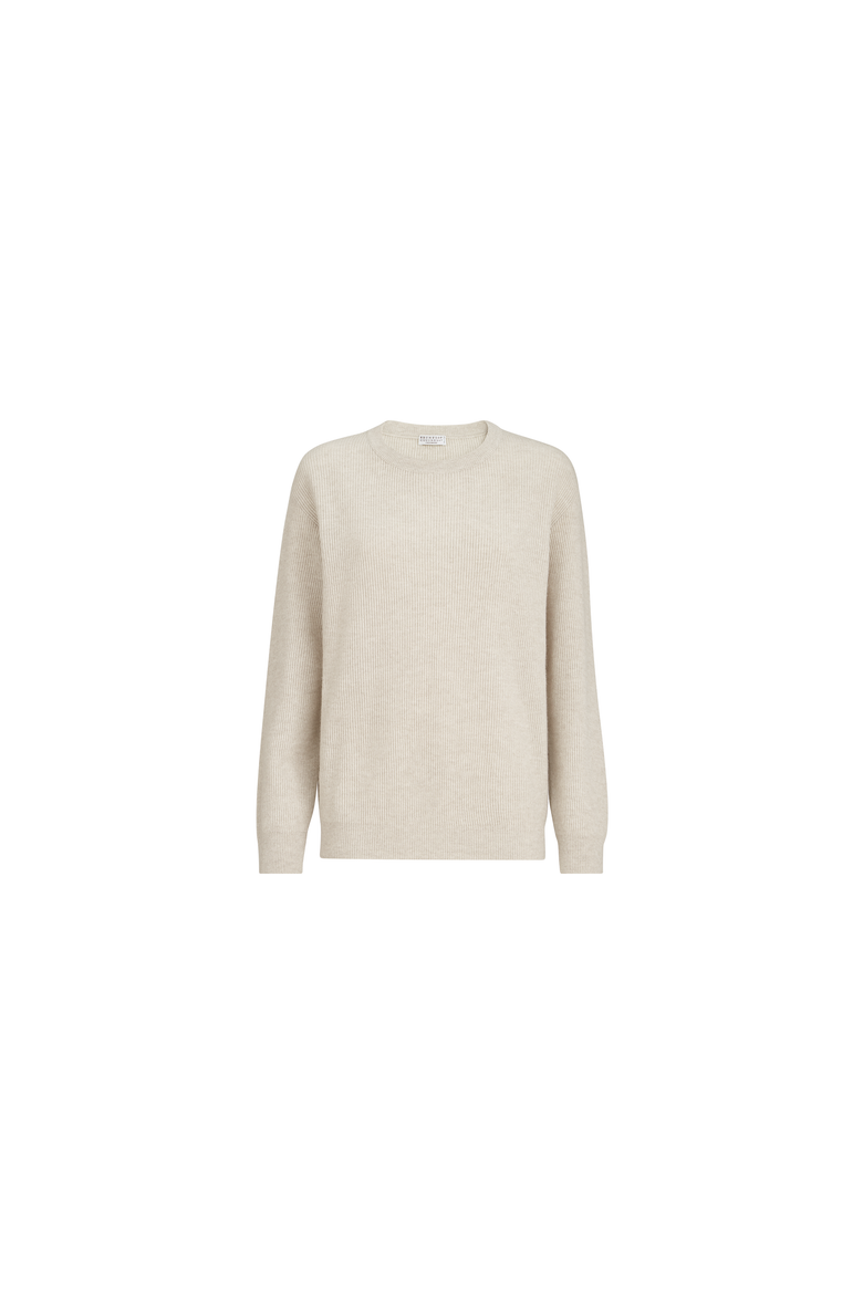 Cashmere English rib sweater with monili, Alternate, color, Oat