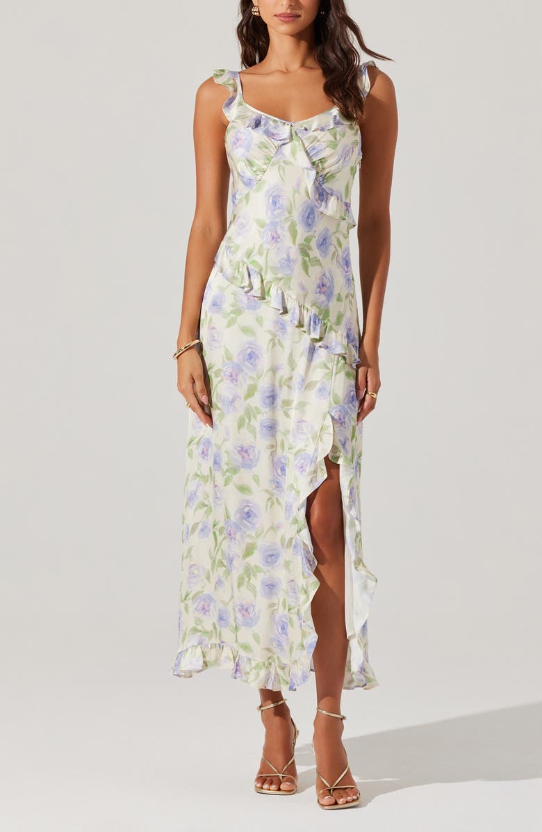 ASTR the Label Rosalina Floral Side Slit Dress, Alternate, color, Cream Lavender Floral
