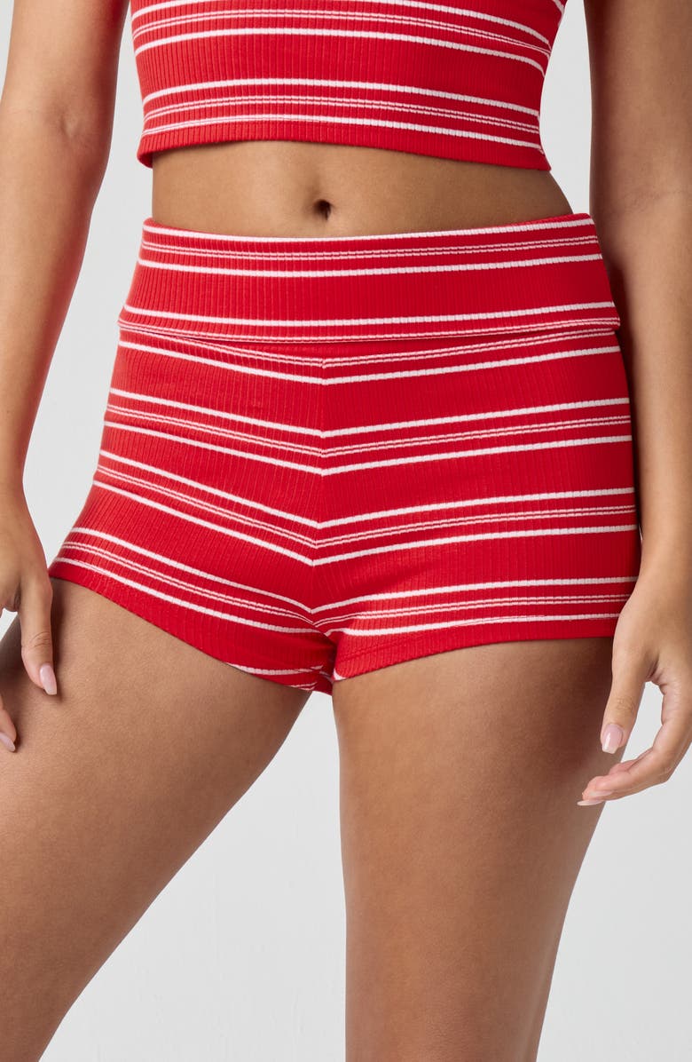 Florence by Mills Shortie Rib Shorts, Main, color, Poppy Red Strpe