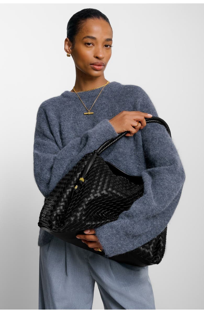 Katie Loxton Nova Hand Woven Large Shoulder Bag in Black, Alternate, color, Black