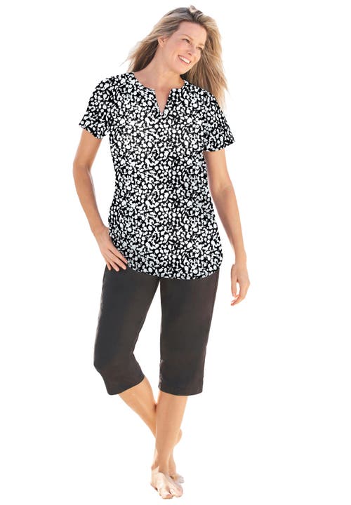 Swim 365 Split-neck Short Sleeve Swim Tee With Built-in Bra In Multi