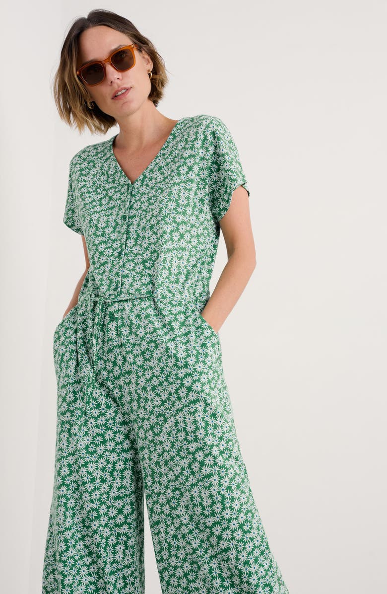 Seasalt Cornwall Rose Trellis Crop Wide Leg Organic Cotton Blend Jumpsuit, Alternate, color, Screenprint Daisy Island