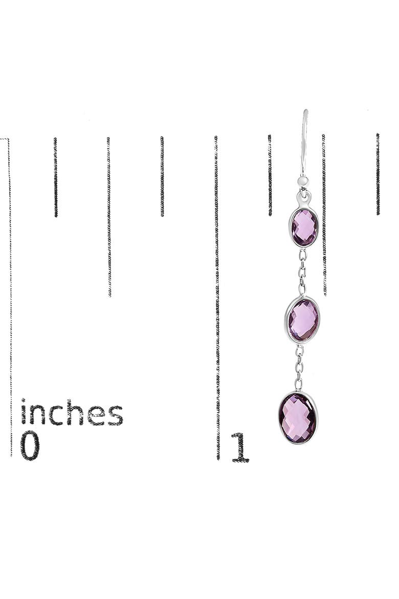 Silver Checkerboard Oval Purple Amethyst 2" Inch Drop and Dangle Earrings, Alternate, color, White
