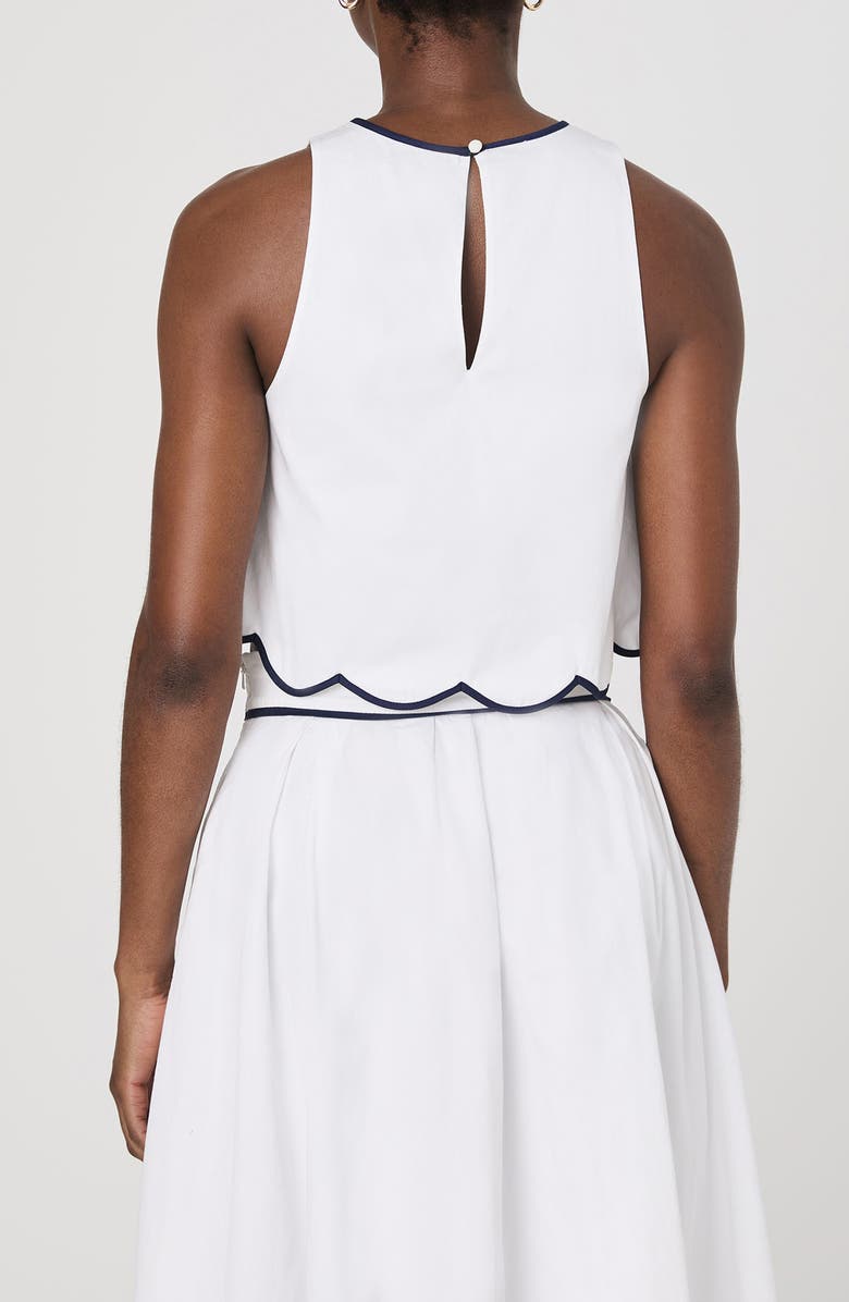 French Connection Alexis Scalloped Hem Crop Tank, Alternate, color, Summer White-Marine