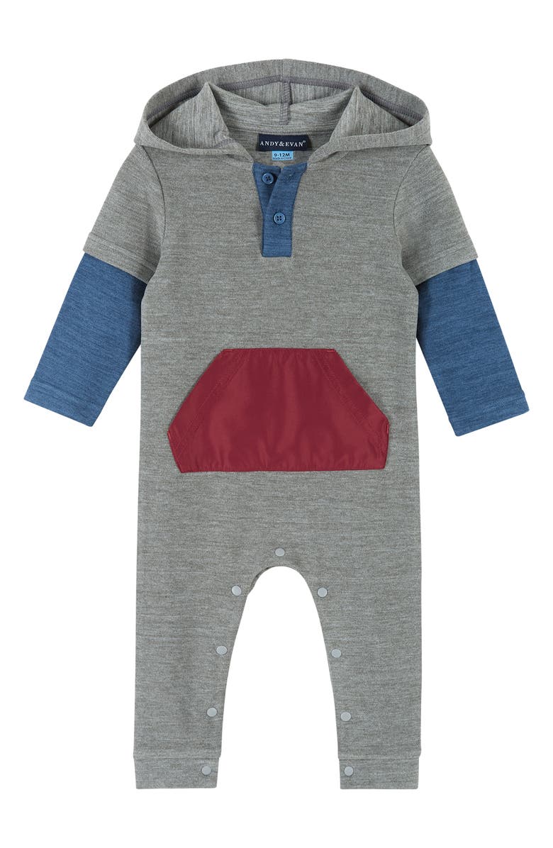 Andy & Evan Colorblock Hooded Romper, Main, color,