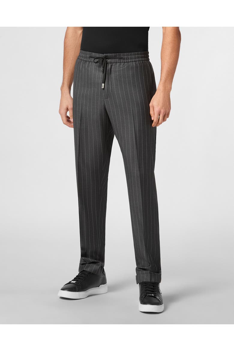Wool Pinstripe Jogging Trousers Men, Main, color, grey