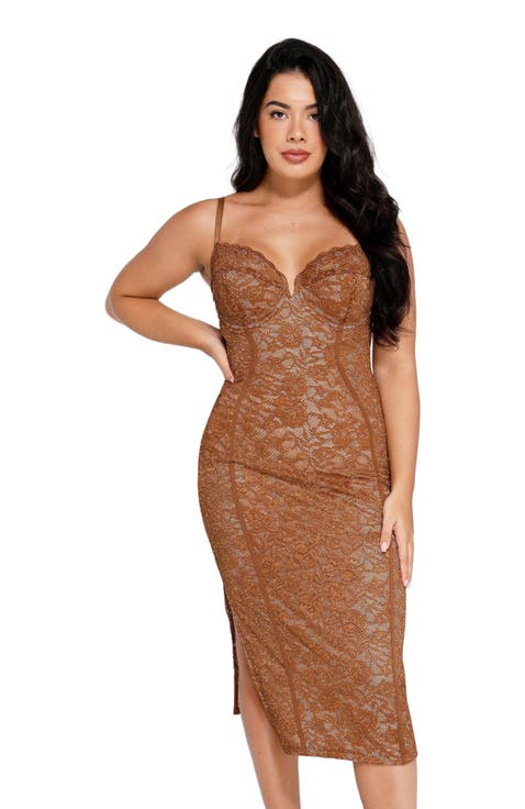 Shapewear All-Lace Hourglass Corset Side Slit Midi Dress