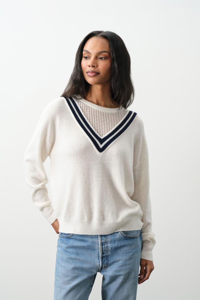 Diana Modern Tennis Sweater, Main, color, ECRU/CLUB NAVY