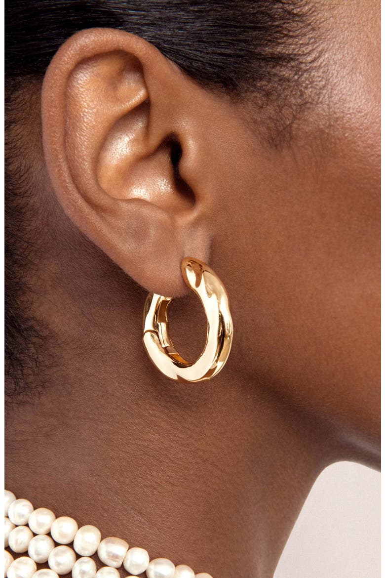 Molten Hoop Earrings, Alternate, color, GOLD