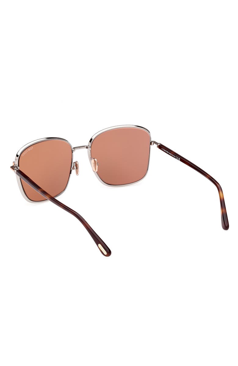 TOM FORD Fern 57mm Square Sunglasses, Alternate, color, Shiny Light Ruthenium / Rose