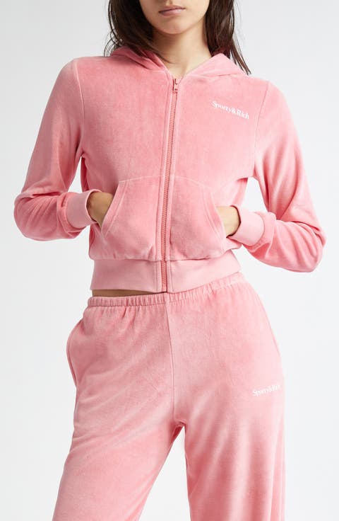 Health Crop Cotton Velour Zip-Up Hoodie