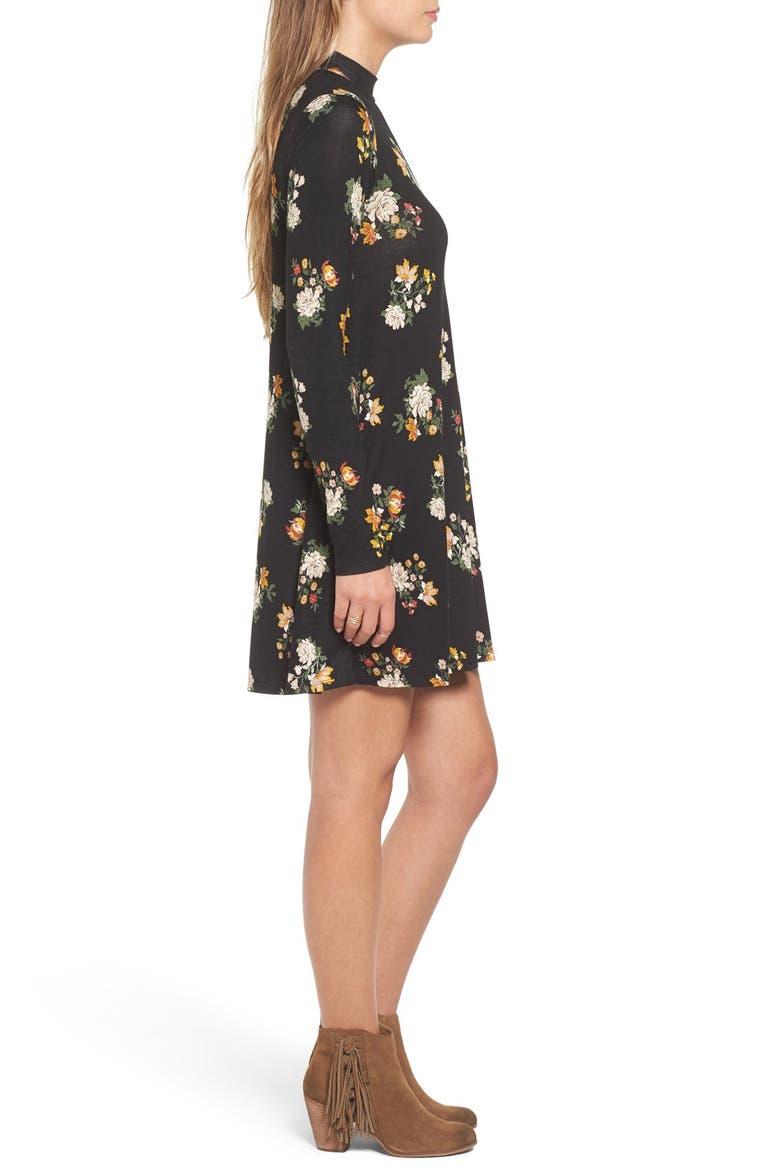 Mock Neck Knit Shift Dress, Alternate, color, BLACK/GOLD