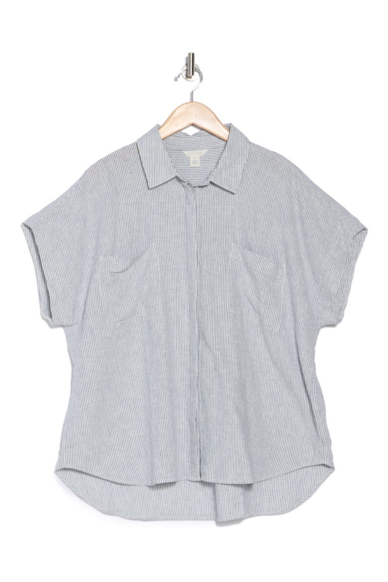 Double Pocket Linen Blend Camp Shirt, Alternate, color, BLUE VINTAGE LEAH STRIPE