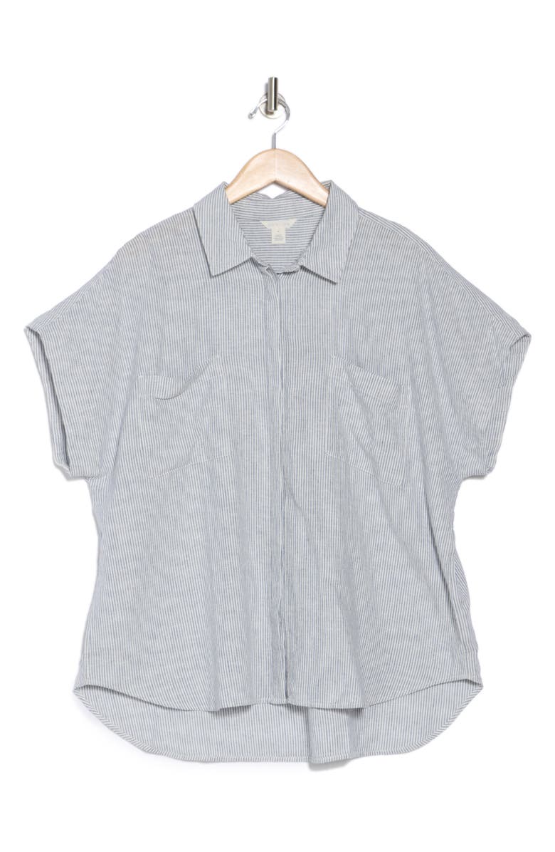 Caslon<sup>®</sup> Double Pocket Linen Blend Camp Shirt, Alternate, color, Blue Vintage Leah Stripe