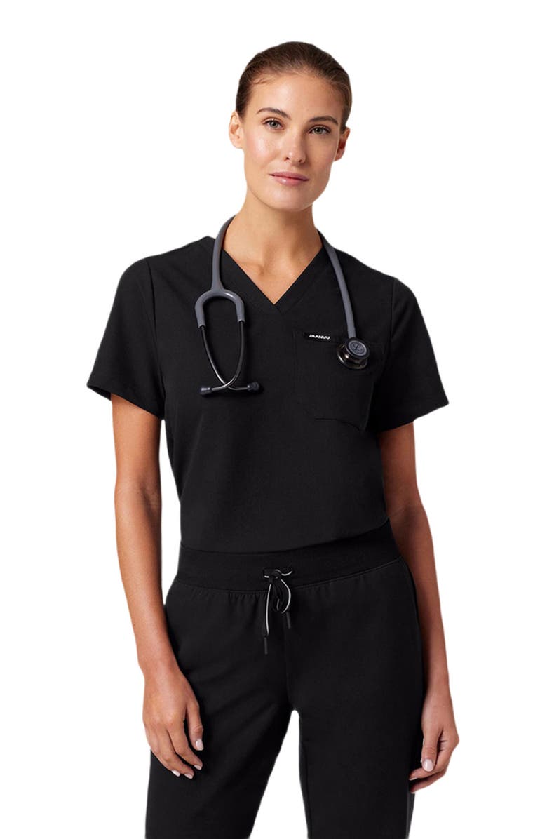 JAANUU Rhena Women's 1-Pocket Slim V-Neck Scrub Top, Alternate, color, Black
