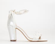 Forever & Always Shoes Helene Lace Bridal Heeled Sandals with Pearls