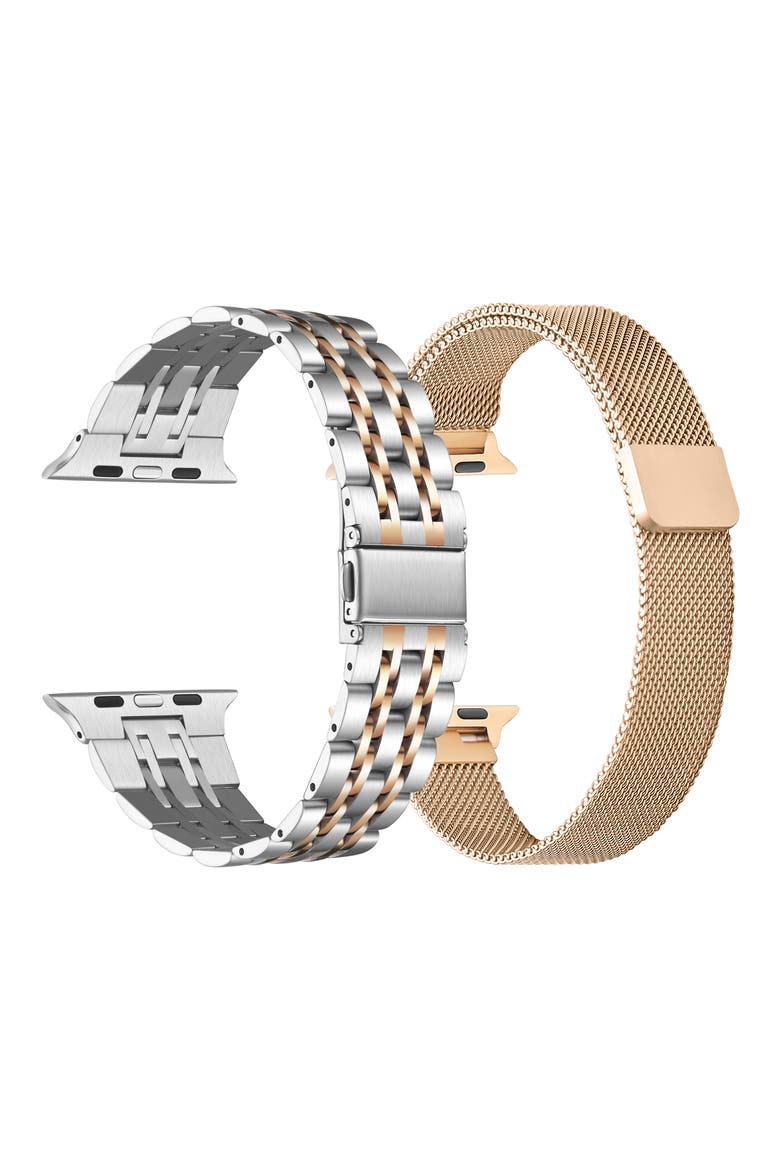 Assorted 2-Pack Stainless Steel Apple Watch® Watchbands, Alternate, color, SILVER / ROSE GOLD