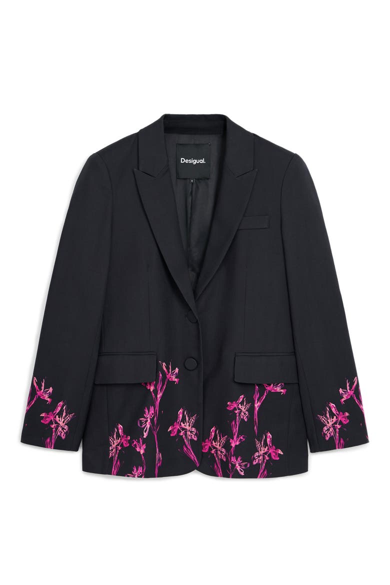Lirios Floral Print Longline Blazer, Alternate, color, BLACK