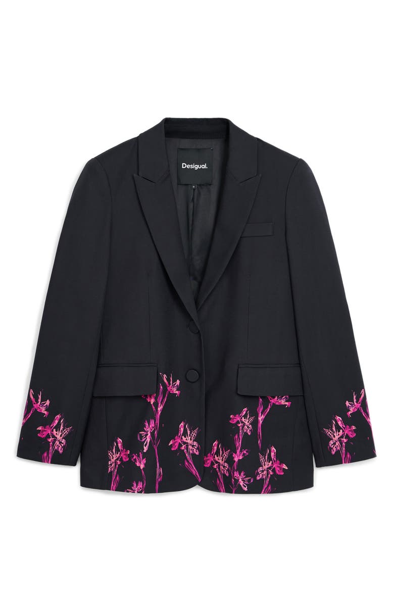 Desigual Lirios Floral Print Longline Blazer, Alternate, color, 