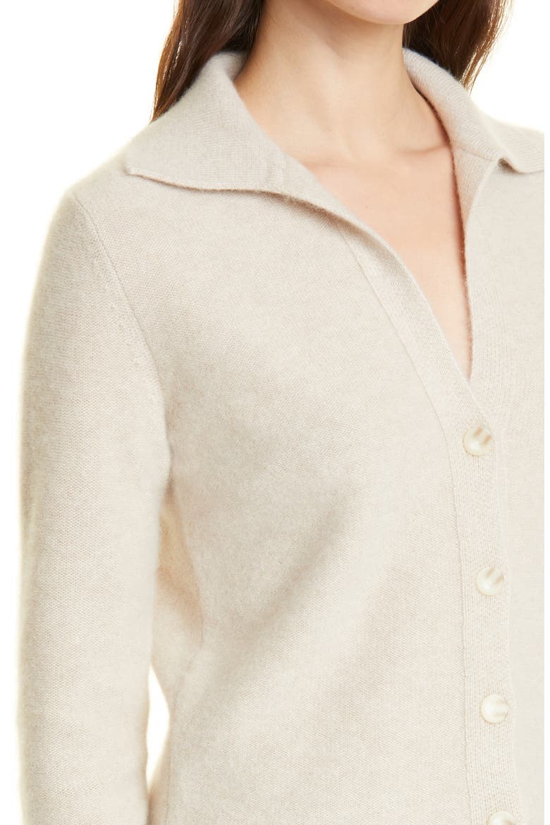 Polo Collar Cashmere Cardigan, Alternate, color, WHITE SAND
