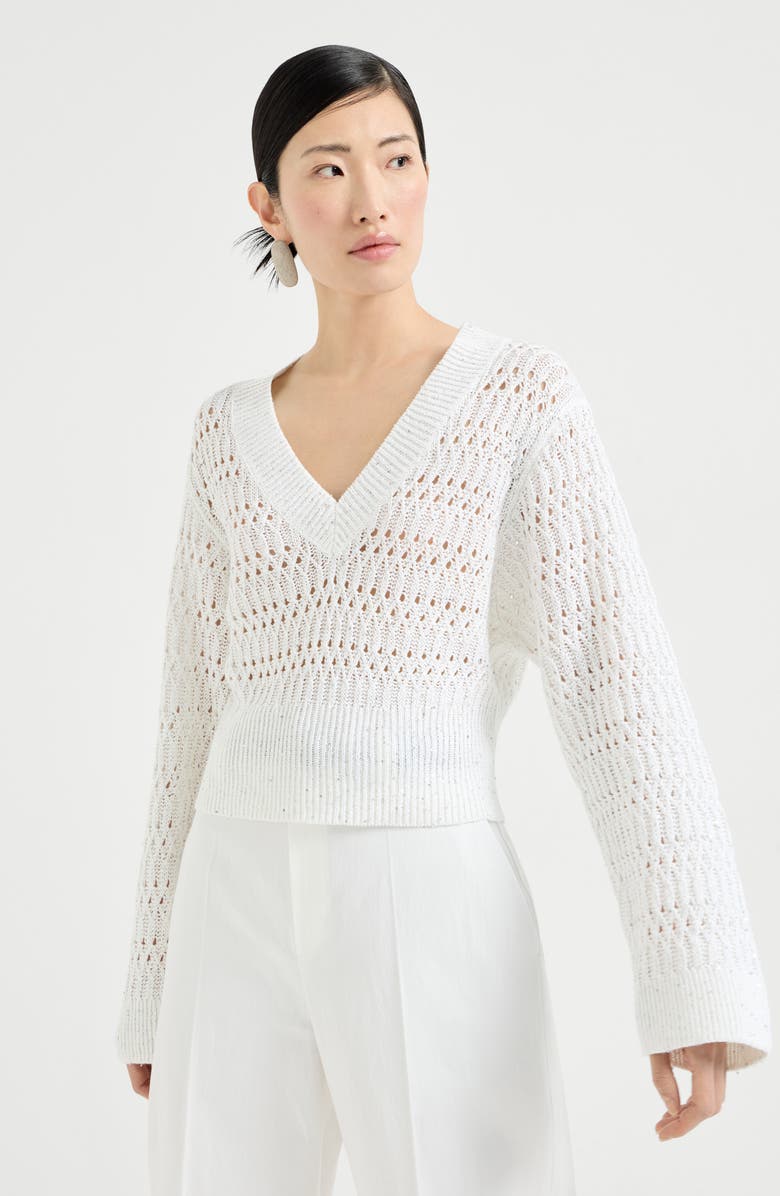 Brunello Cucinelli Dazzling braids sweater, Alternate, color, White