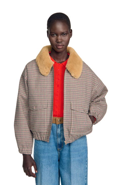 Faux fur-lined coat