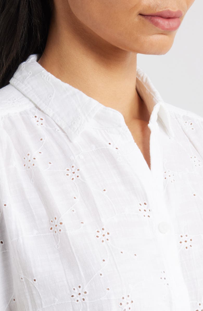 beachlunchlounge Noa Embroidered Cotton Blend Button-Up Top, Alternate, color, White