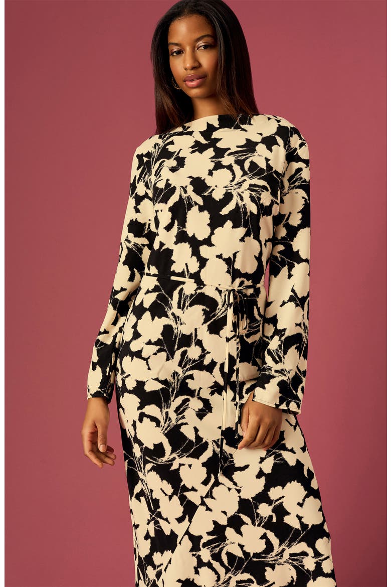 Floral Long Sleeve Maxi Dress, Alternate, color, BLACK/ CREAM