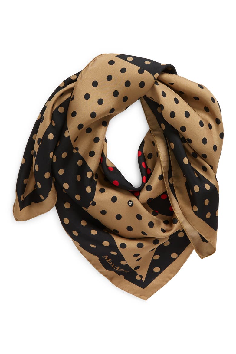 Polka Dot Silk Scarf, Alternate, color, CAMEL