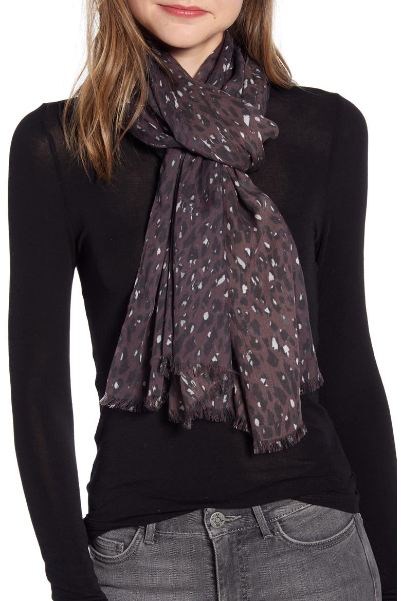 Spotty Leopard Scarf, Main, color, BERRY