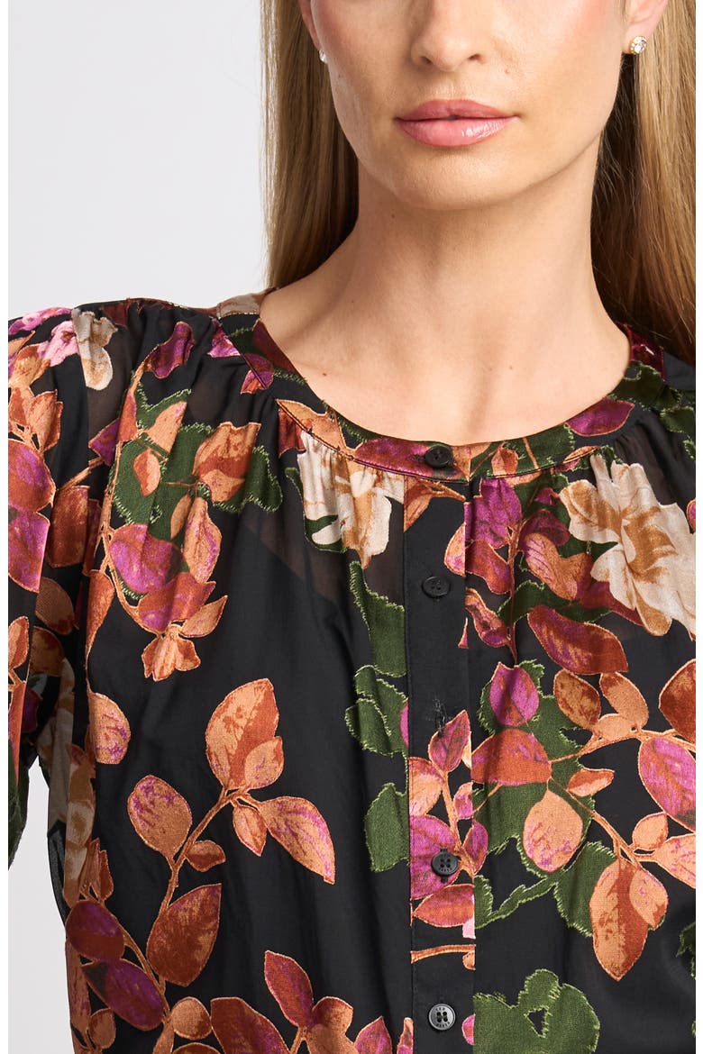 Adina Floral Print Long Sleeve Top, Alternate, color, RICH BLACK