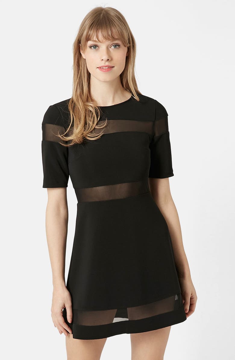 Topshop Sheer Stripe Skater Dress, Main, color, 