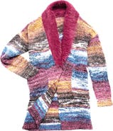 SAACHI Faux Fur Collar Striped Cardigan