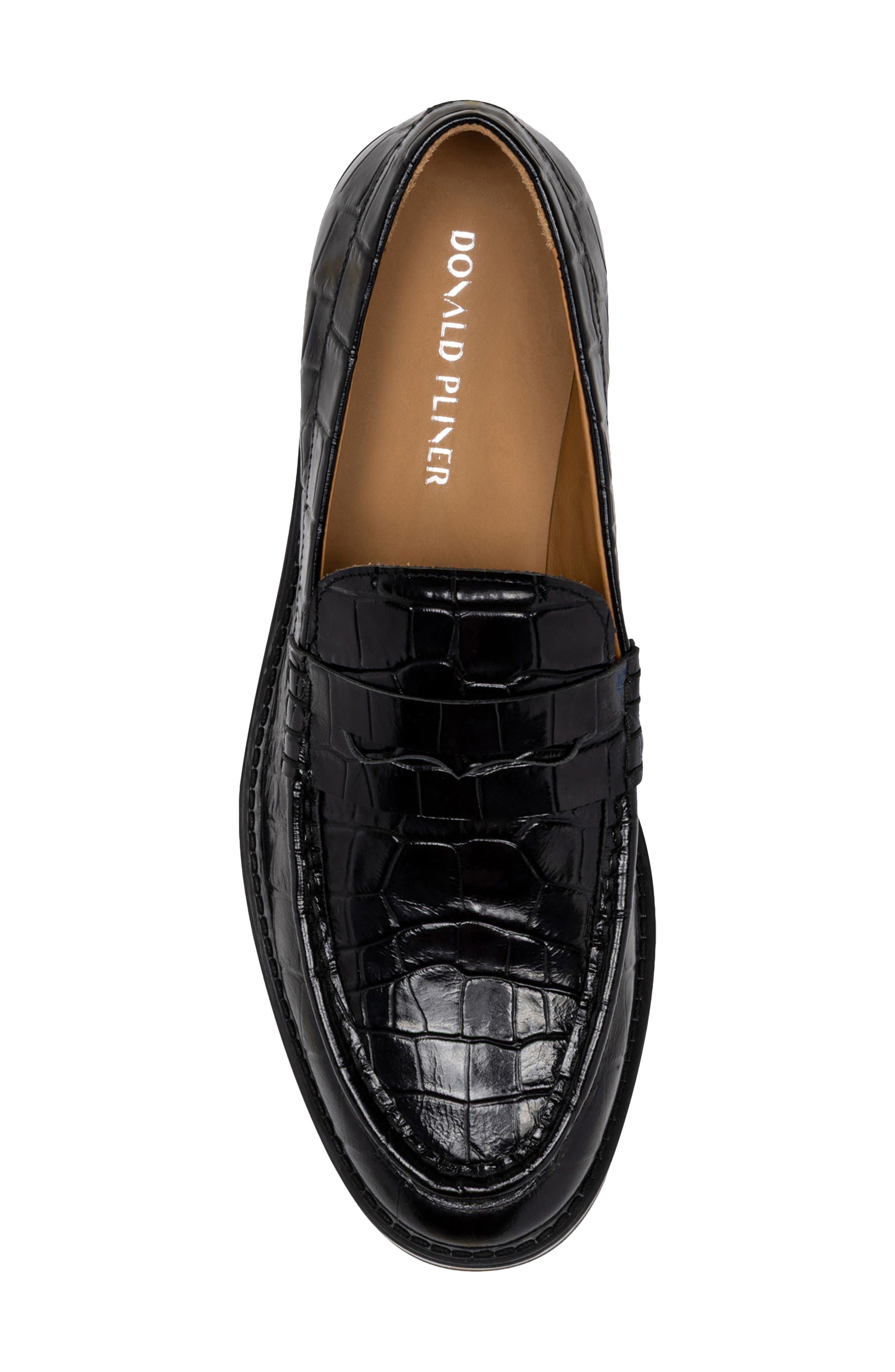 Donald Pliner Caiden Croc Embossed Penny Loafer, Alternate, color, Black