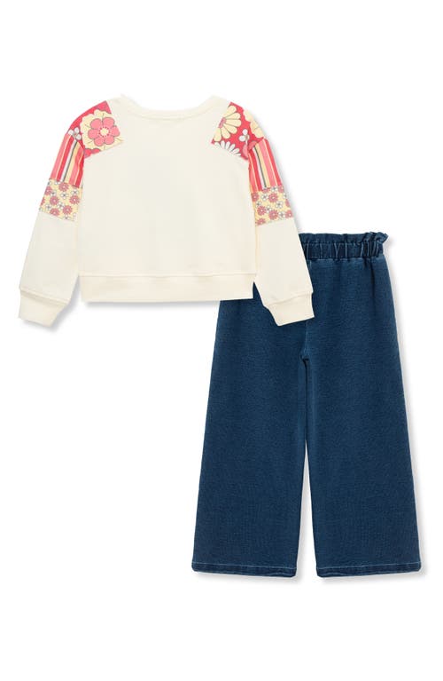 Peek Aren't You Curious Kids' Floral Appliqué Sweatshirt & Knit Pants Set In Blue