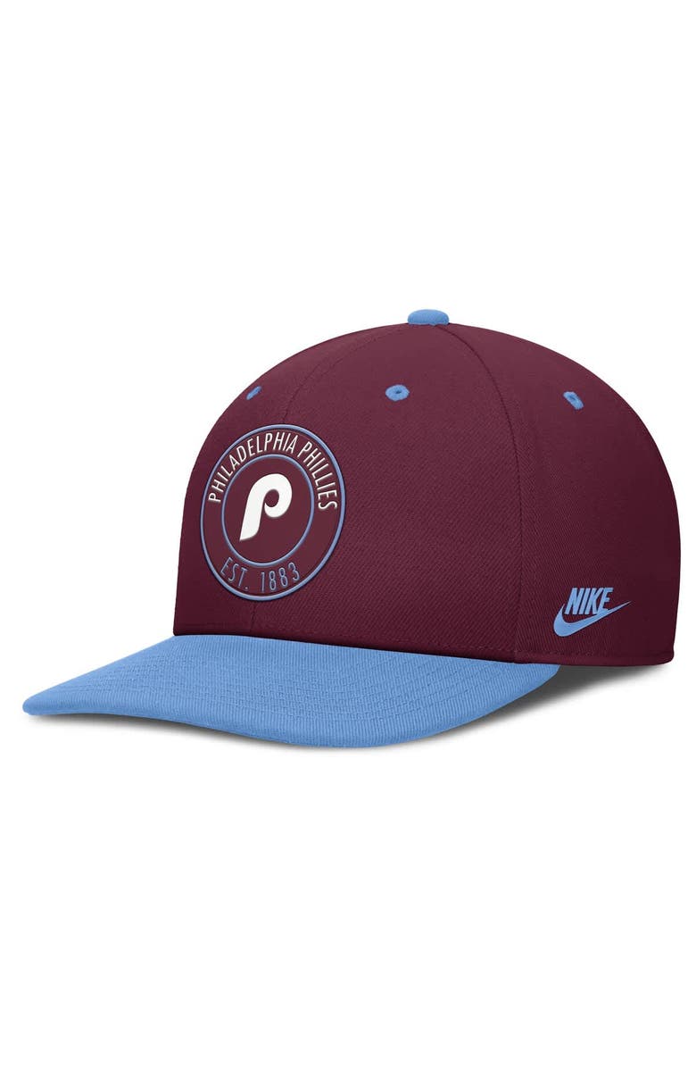 Nike Men's Nike Burgundy/Light Blue Philadelphia Phillies Cooperstown Collection Pro Dri-FIT Snapback Hat, Main, color, Burgundy