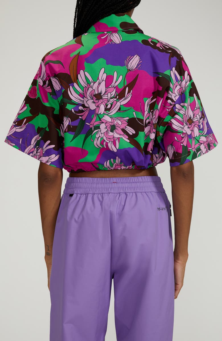 Moncler Floral Cotton Poplin Snap-Up Crop Shirt, Alternate, color,