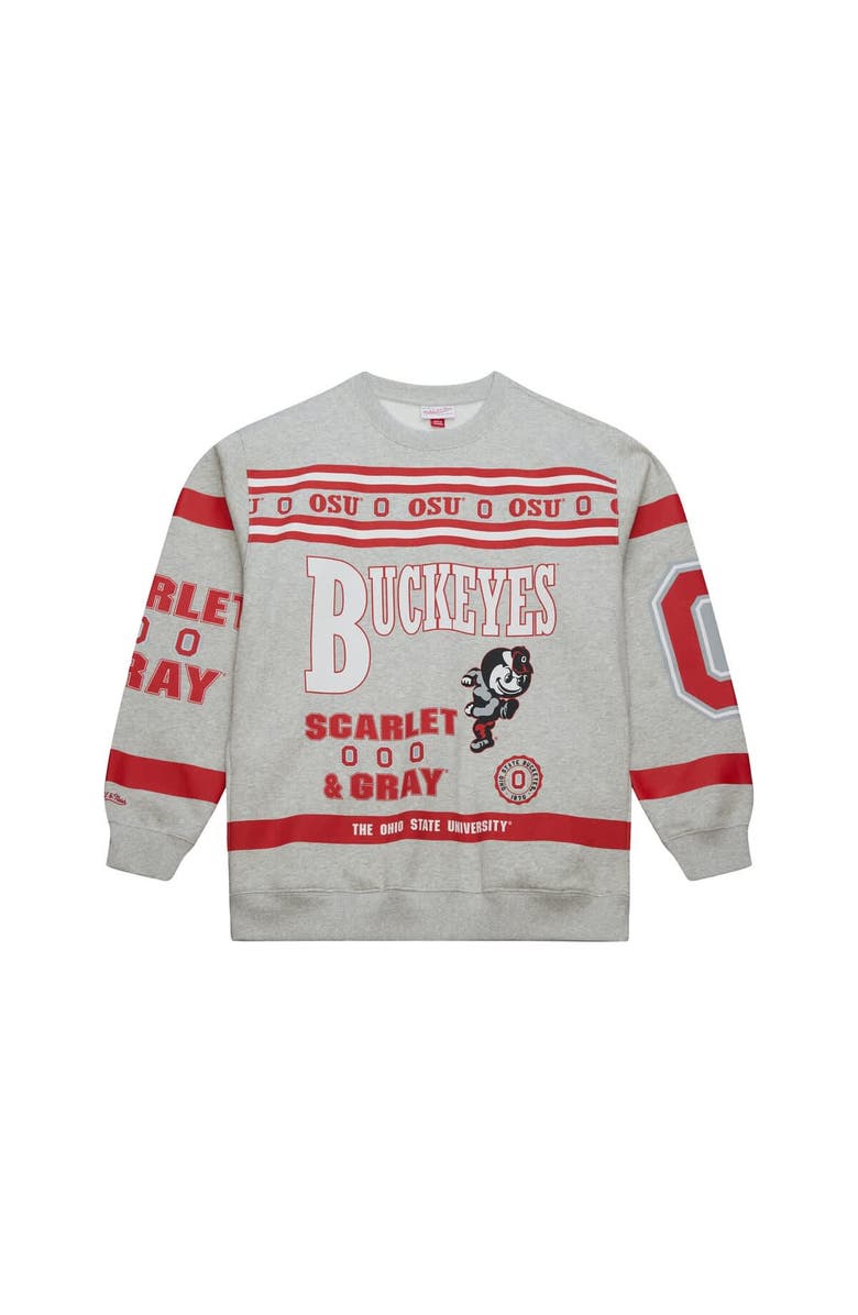 Mitchell & Ness Men's Mitchell & Ness Heather Gray Ohio State Buckeyes All Over Print Sweatshirt, Alternate, color, Heather Gray