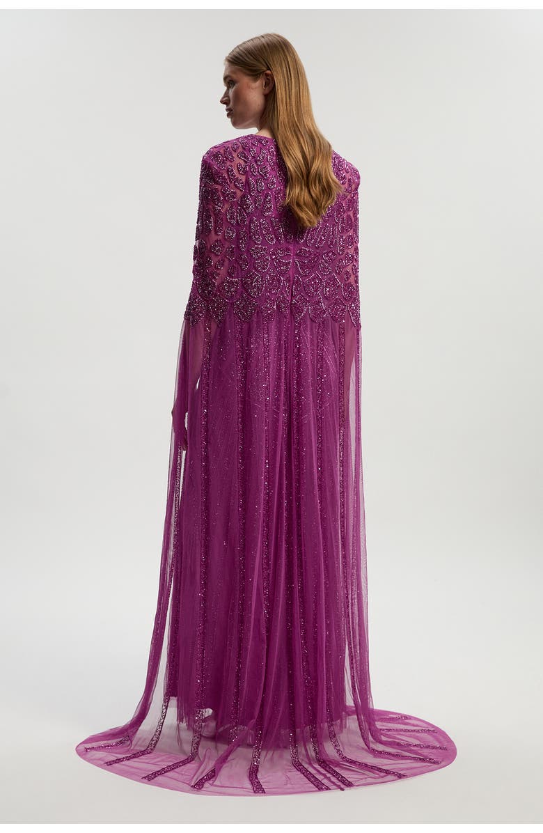 Karen Millen Premium Embellished Caped Maxi Dress, Alternate, color, Purple