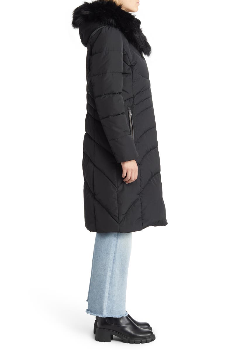 Cole Haan Signature Hooded Taffeta Down Coat with Bib & Faux Fur Trim, Alternate, color,