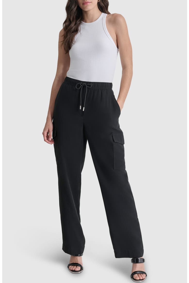 Carrot Drawstring Cargo Pants, Alternate, color, BLACK