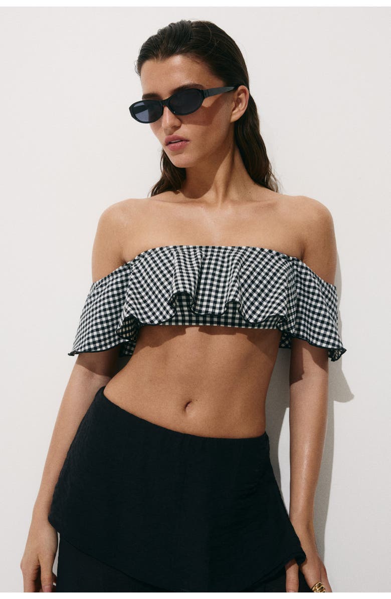 H&M Bandeau Bikini Top, Alternate, color, Black/Gingham