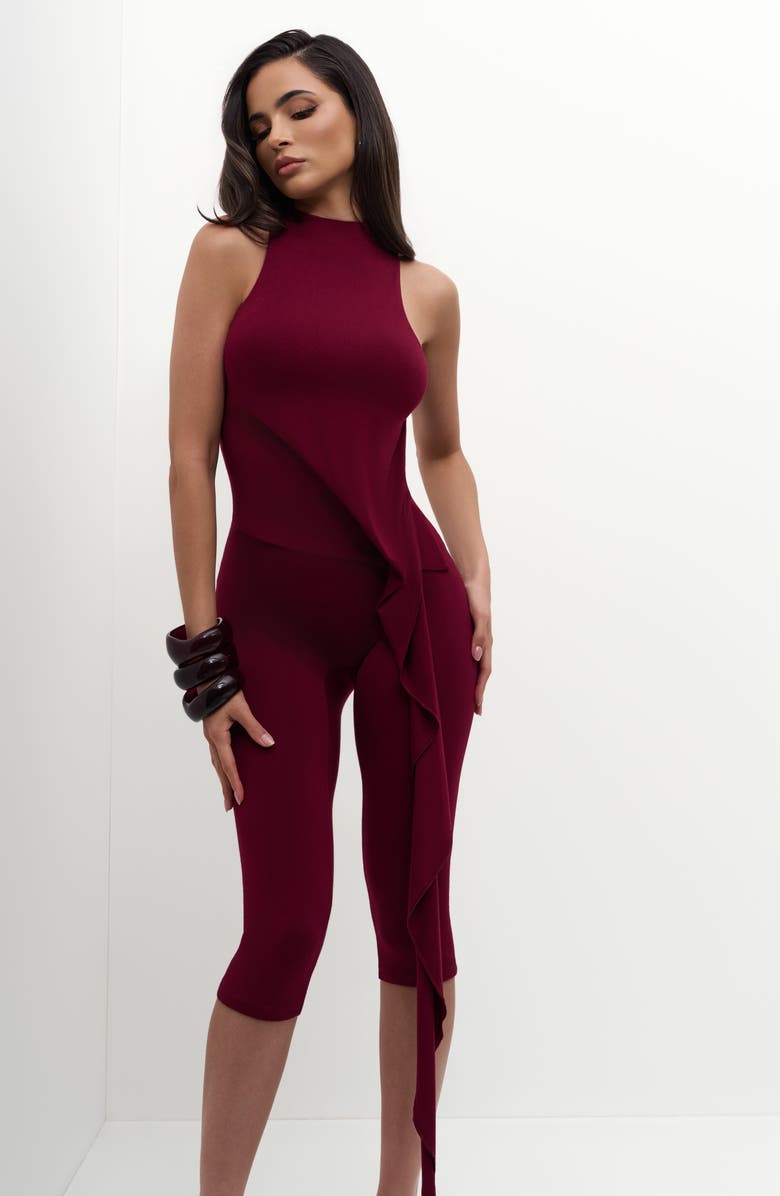 Naked Wardrobe Asymmetric Body-Con Top, Alternate, color, Sangria