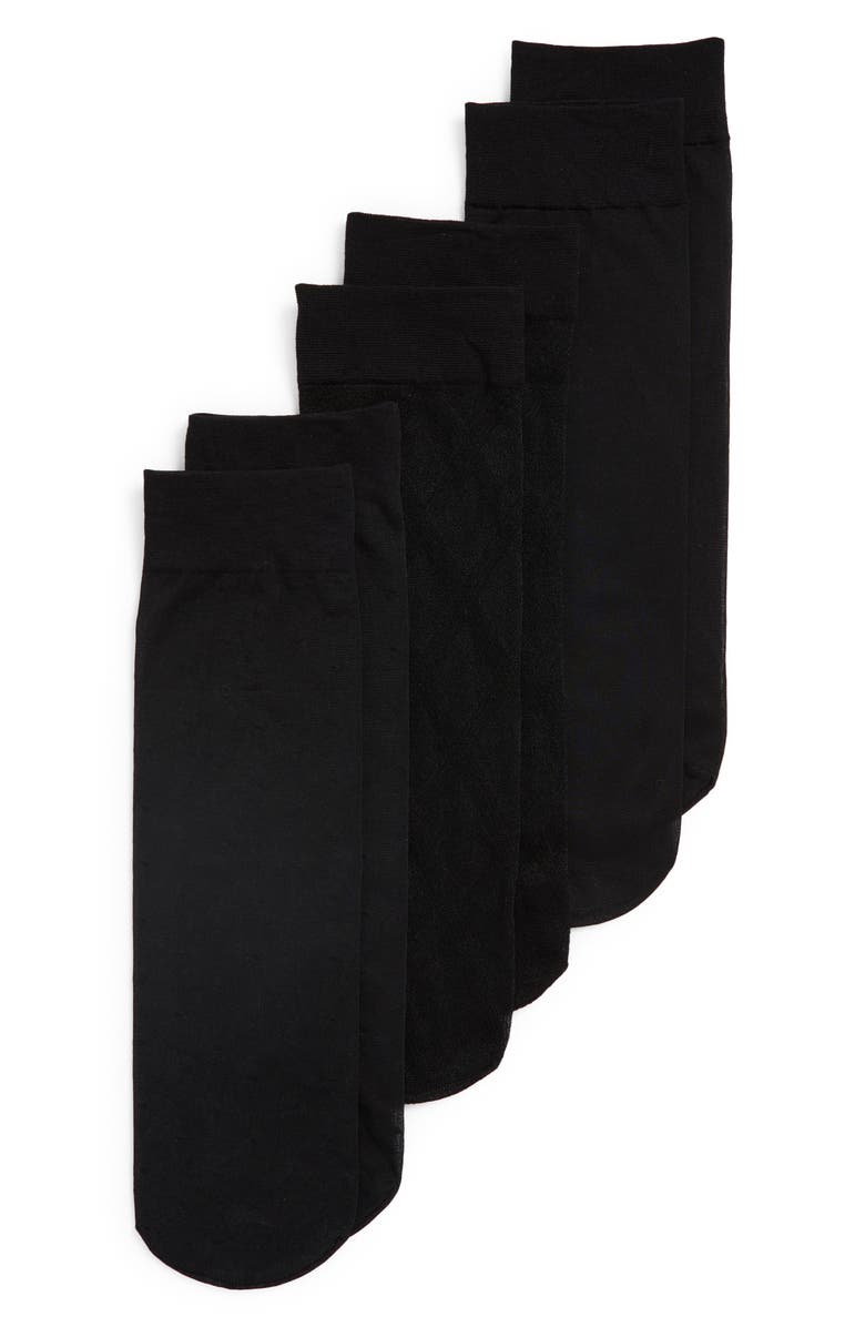 Nordstrom 3-Pack Assorted Sheer Ankle Socks, Main, color, Black