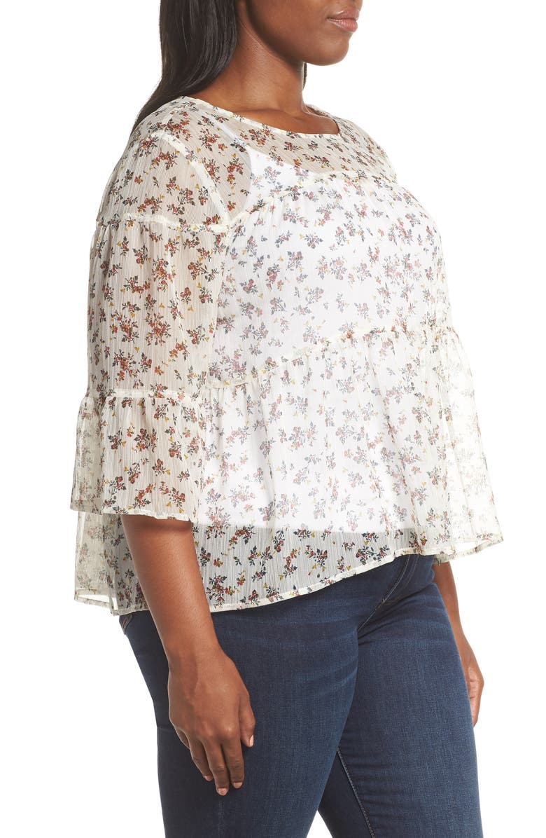 Vince Camuto Ditsy Manor Tiered Ruffle Blouse, Alternate, color,