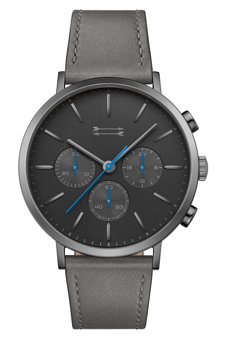 Griffith Leather Strap Watch, 43mm, Main, color, DARK TAUPE/ BLACK/ GUNMETAL